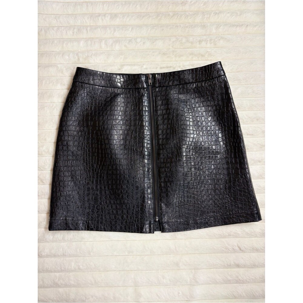 ModCloth Black Faux Croc Mini Skirt with Center Zip